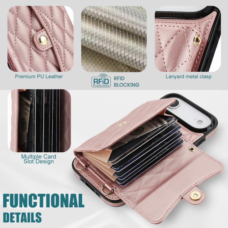 For iPhone Air Crossbody Rhombic Horizontal Wallet Leather Phone Case
