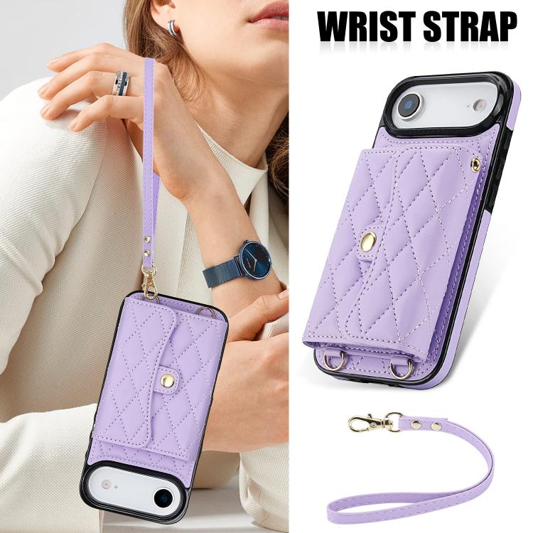 For iPhone Air Crossbody Rhombic Horizontal Wallet Leather Phone Case
