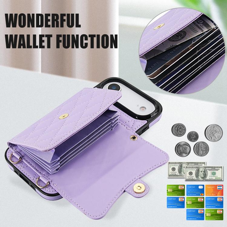 For iPhone Air Crossbody Rhombic Horizontal Wallet Leather Phone Case