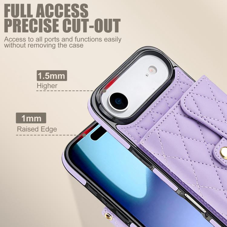 For iPhone Air Crossbody Rhombic Horizontal Wallet Leather Phone Case