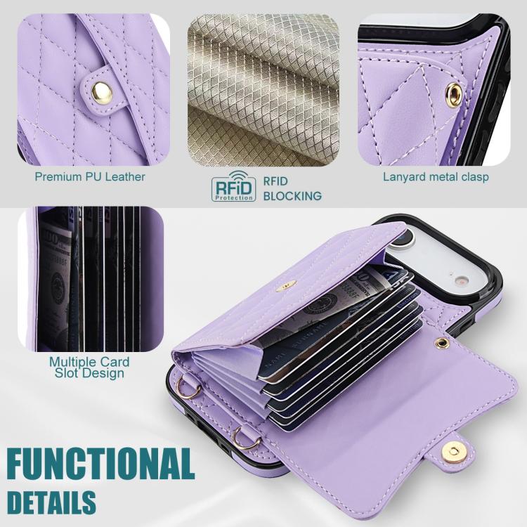 For iPhone Air Crossbody Rhombic Horizontal Wallet Leather Phone Case
