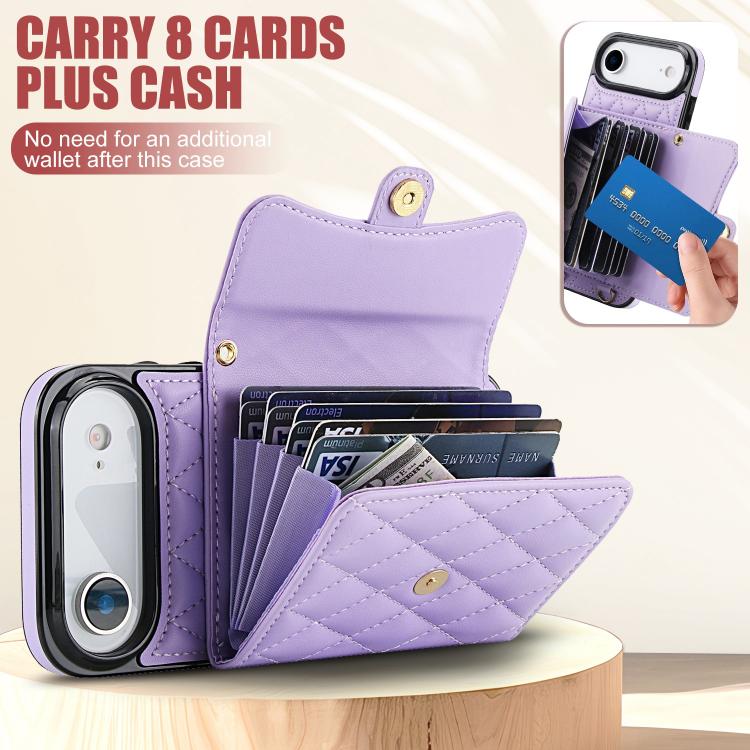 For iPhone Air Crossbody Rhombic Horizontal Wallet Leather Phone Case