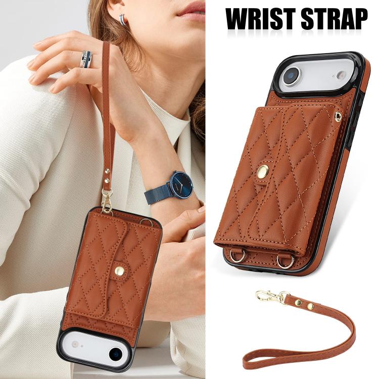 For iPhone Air Crossbody Rhombic Horizontal Wallet Leather Phone Case
