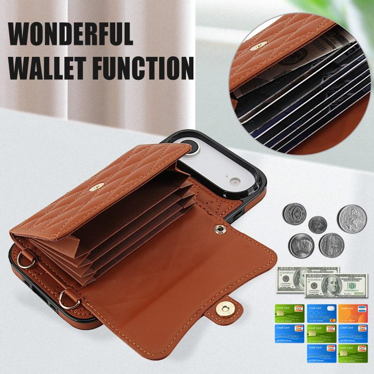 For iPhone Air Crossbody Rhombic Horizontal Wallet Leather Phone Case