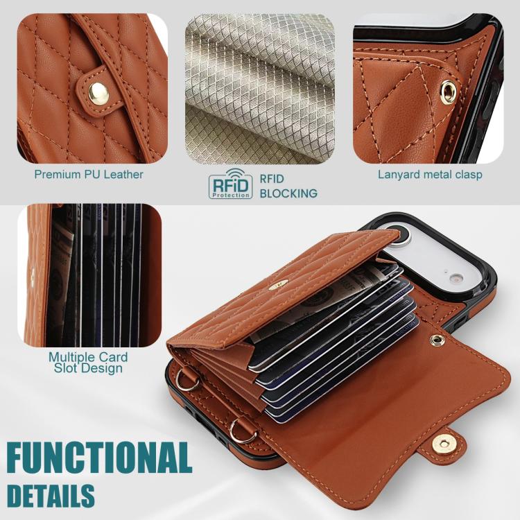 For iPhone Air Crossbody Rhombic Horizontal Wallet Leather Phone Case