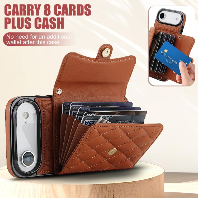 For iPhone Air Crossbody Rhombic Horizontal Wallet Leather Phone Case