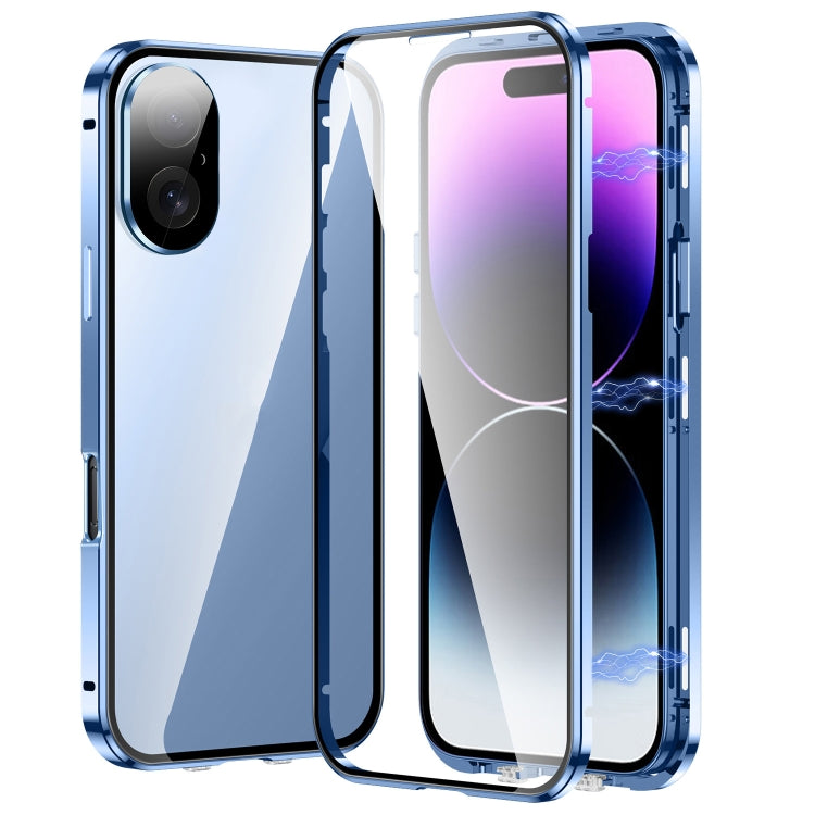 For iPhone 16 Magnetic Double-buckle HD Tempered Glass Phone Case