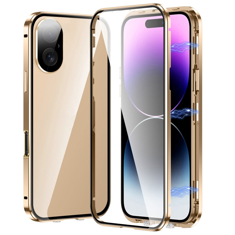 For iPhone 16 Plus Magnetic Double-buckle HD Tempered Glass Phone Case