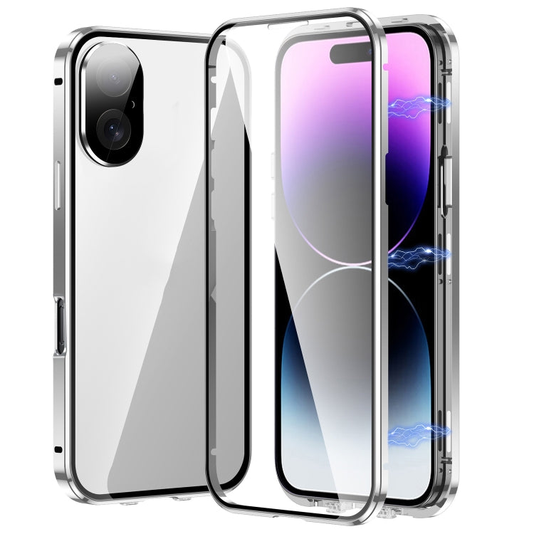 For iPhone 16 Plus Magnetic Double-buckle HD Tempered Glass Phone Case