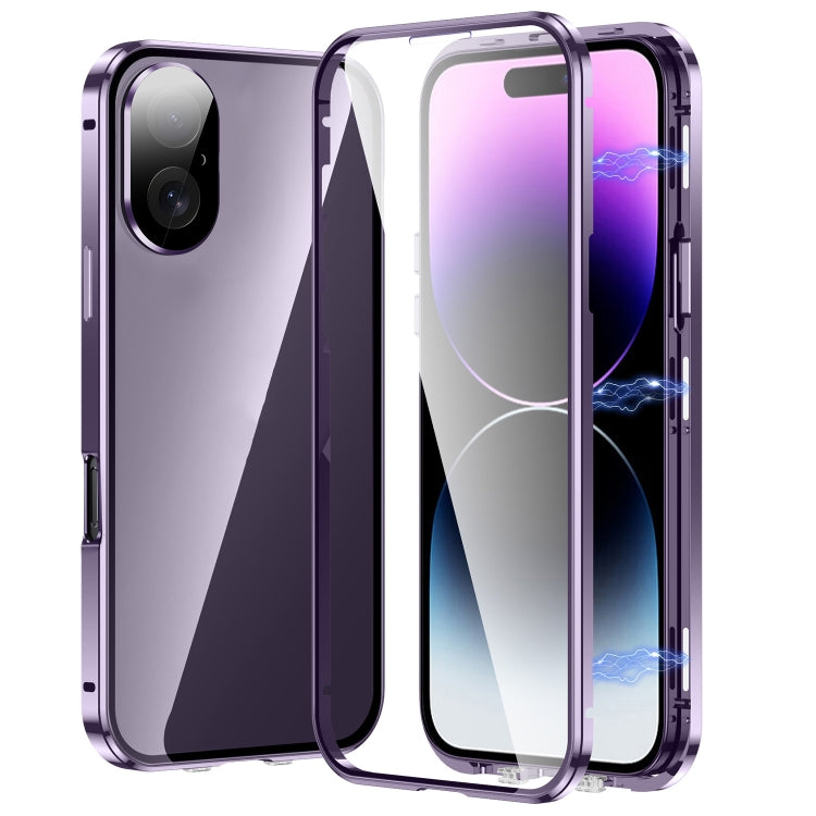 For iPhone 16 Plus Magnetic Double-buckle HD Tempered Glass Phone Case