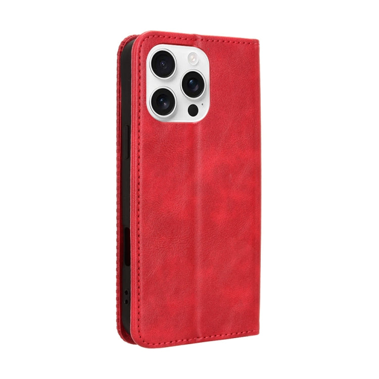 For iPhone 16 Pro Max Magnetic Buckle Retro Texture Leather Phone Case