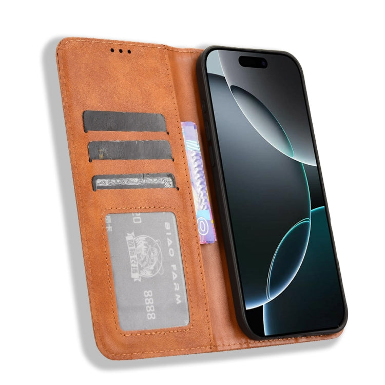 For iPhone 16 Pro Max Magnetic Buckle Retro Texture Leather Phone Case