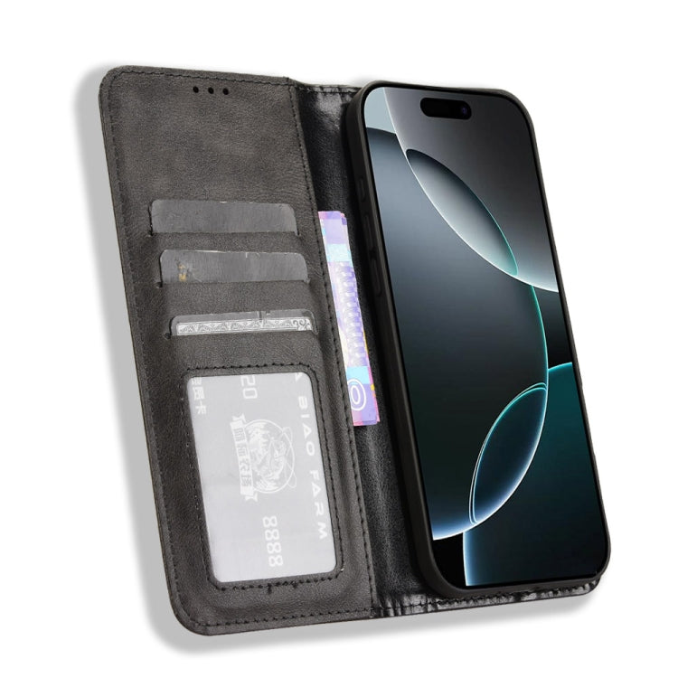 For iPhone 16 Pro Magnetic Buckle Retro Texture Leather Phone Case