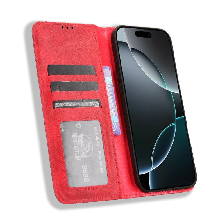 For iPhone 16 Pro Magnetic Buckle Retro Texture Leather Phone Case