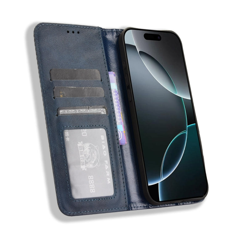For iPhone 16 Pro Magnetic Buckle Retro Texture Leather Phone Case
