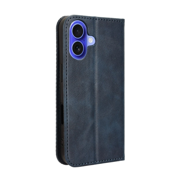 For iPhone 16 Plus Magnetic Buckle Retro Texture Leather Phone Case