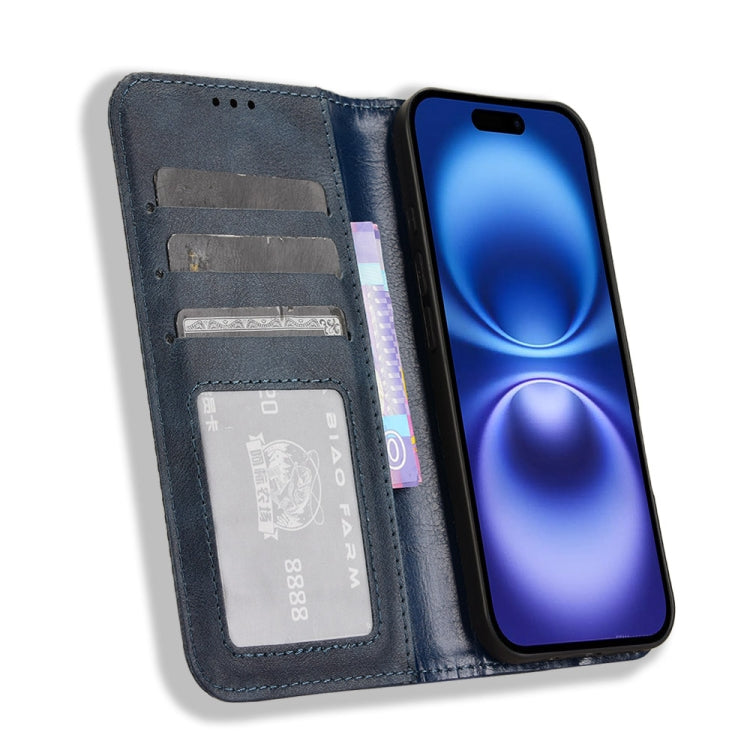 For iPhone 16 Plus Magnetic Buckle Retro Texture Leather Phone Case