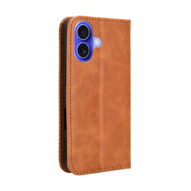 For iPhone 16 Plus Magnetic Buckle Retro Texture Leather Phone Case