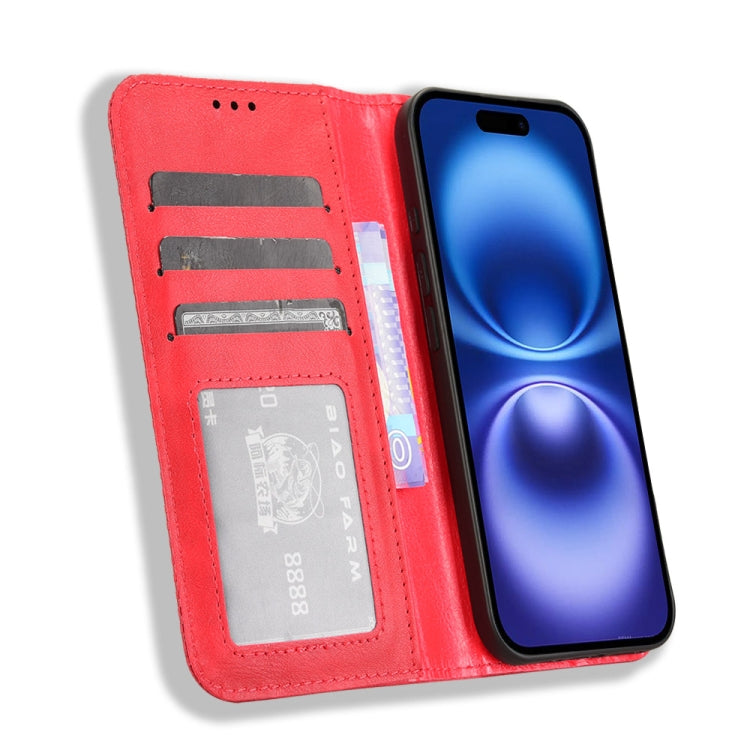 For iPhone 16 Magnetic Buckle Retro Texture Leather Phone Case