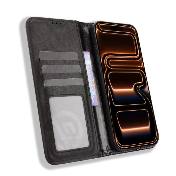 For iPhone 17 Pro Magnetic Buckle Retro Texture Leather Phone Case
