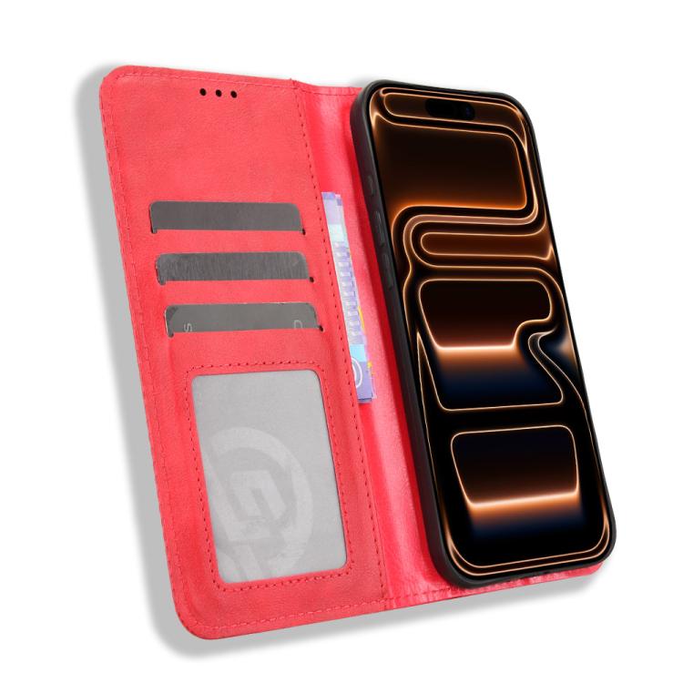 For iPhone 17 Pro Magnetic Buckle Retro Texture Leather Phone Case