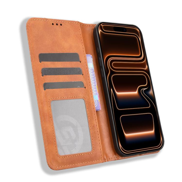 For iPhone 17 Pro Magnetic Buckle Retro Texture Leather Phone Case