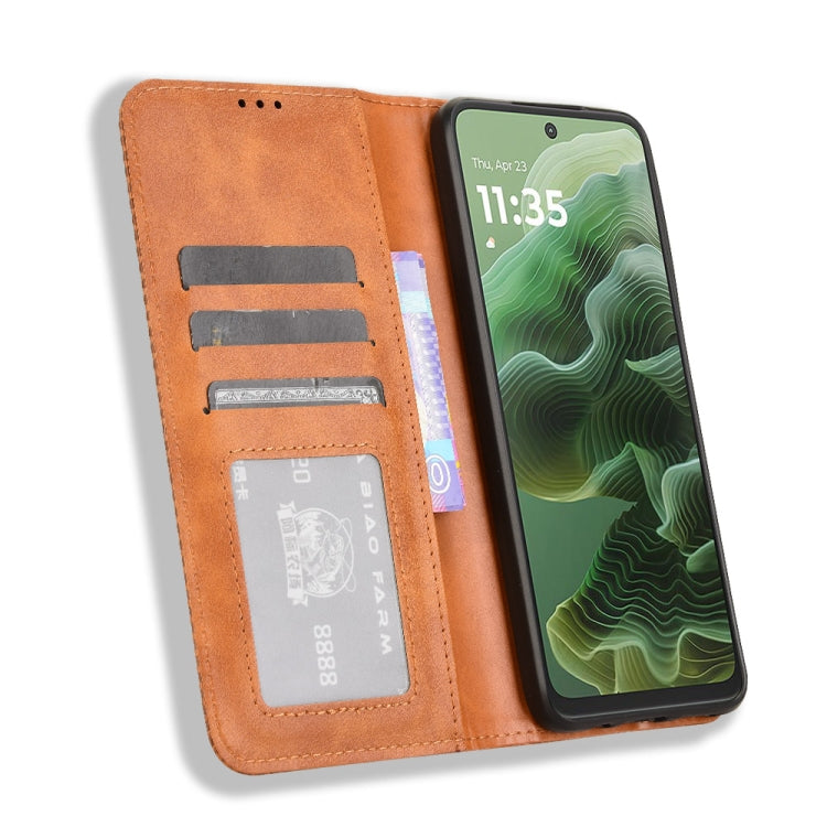 For Motorola Moto G35 5G Magnetic Buckle Retro Texture Leather Phone Case