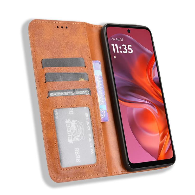 For Motorola Moto G05 4G / E15 4G Magnetic Buckle Retro Texture Leather Phone Case