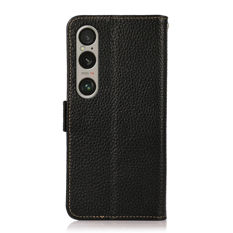 For Sony Xperia 1 VI KHAZNEH Side-Magnetic Litchi Genuine Leather RFID Case
