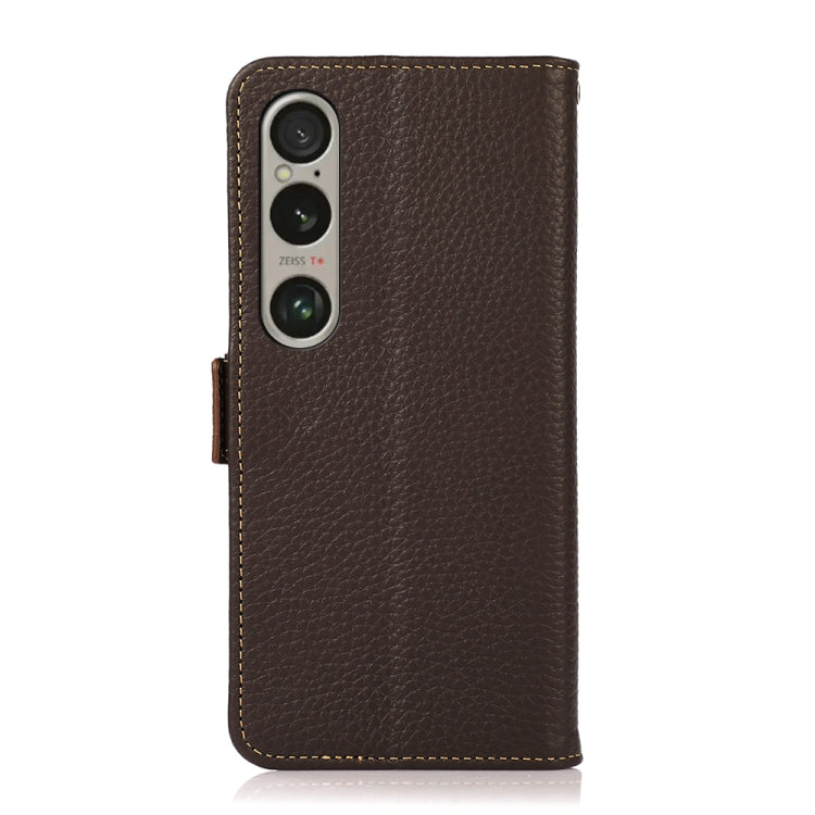 For Sony Xperia 1 VI KHAZNEH Side-Magnetic Litchi Genuine Leather RFID Case
