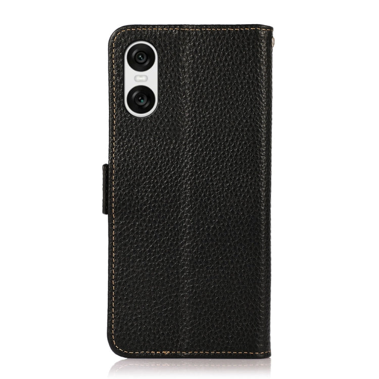 For Sony Xperia 10 VI KHAZNEH Side-Magnetic Litchi Genuine Leather RFID Case