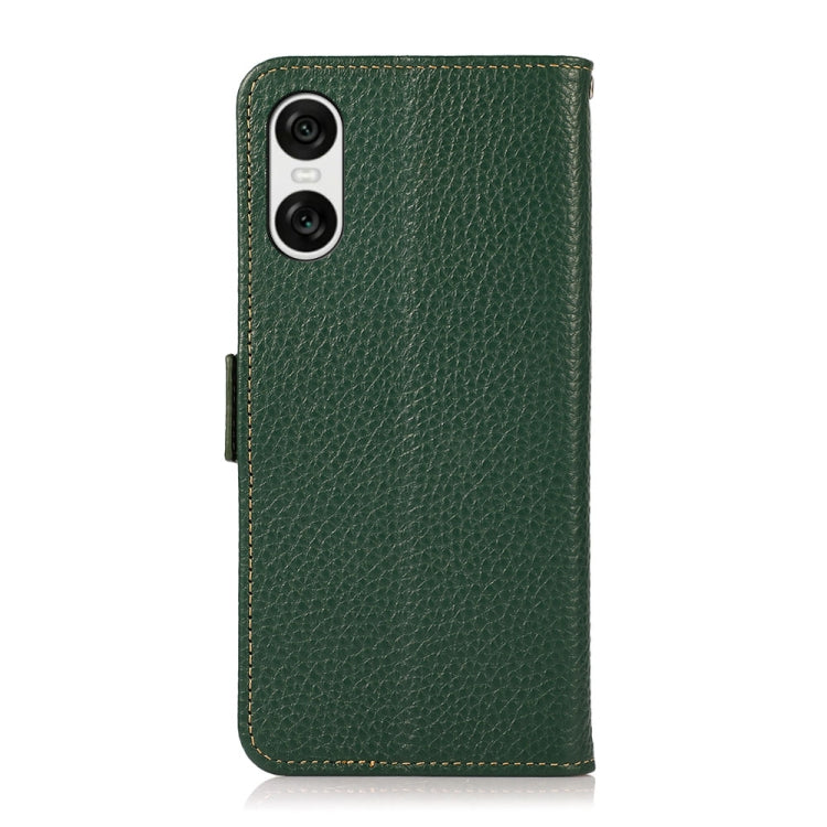 For Sony Xperia 10 VI KHAZNEH Side-Magnetic Litchi Genuine Leather RFID Case