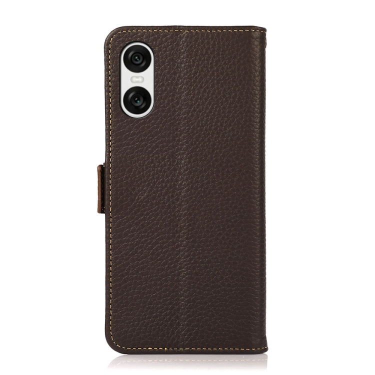 For Sony Xperia 10 VI KHAZNEH Side-Magnetic Litchi Genuine Leather RFID Case