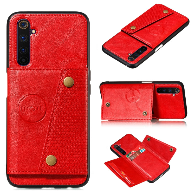 For OPPO Realme 6 Double Buckle PU + TPU Shockproof Magnetic Protective Case with Card Slot & Holder