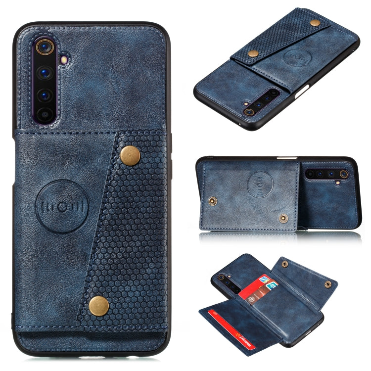 For OPPO Realme 6 Double Buckle PU + TPU Shockproof Magnetic Protective Case with Card Slot & Holder