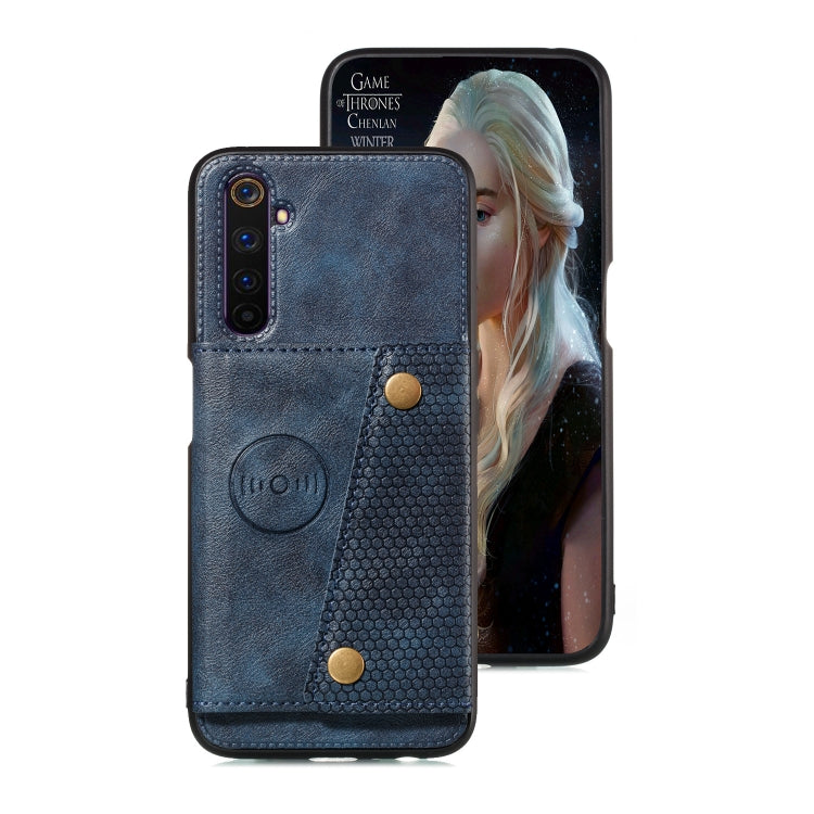 For OPPO Realme 6 Double Buckle PU + TPU Shockproof Magnetic Protective Case with Card Slot & Holder