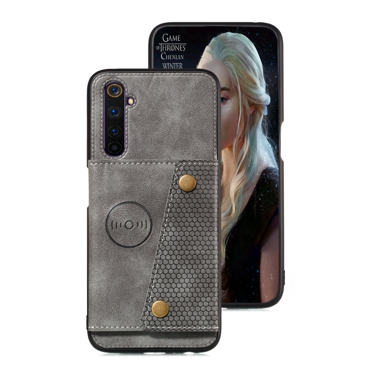 For OPPO Realme 6 Double Buckle PU + TPU Shockproof Magnetic Protective Case with Card Slot & Holder