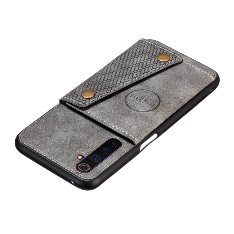 For OPPO Realme 6 Double Buckle PU + TPU Shockproof Magnetic Protective Case with Card Slot & Holder