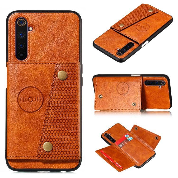 For OPPO Realme 6 Double Buckle PU + TPU Shockproof Magnetic Protective Case with Card Slot & Holder