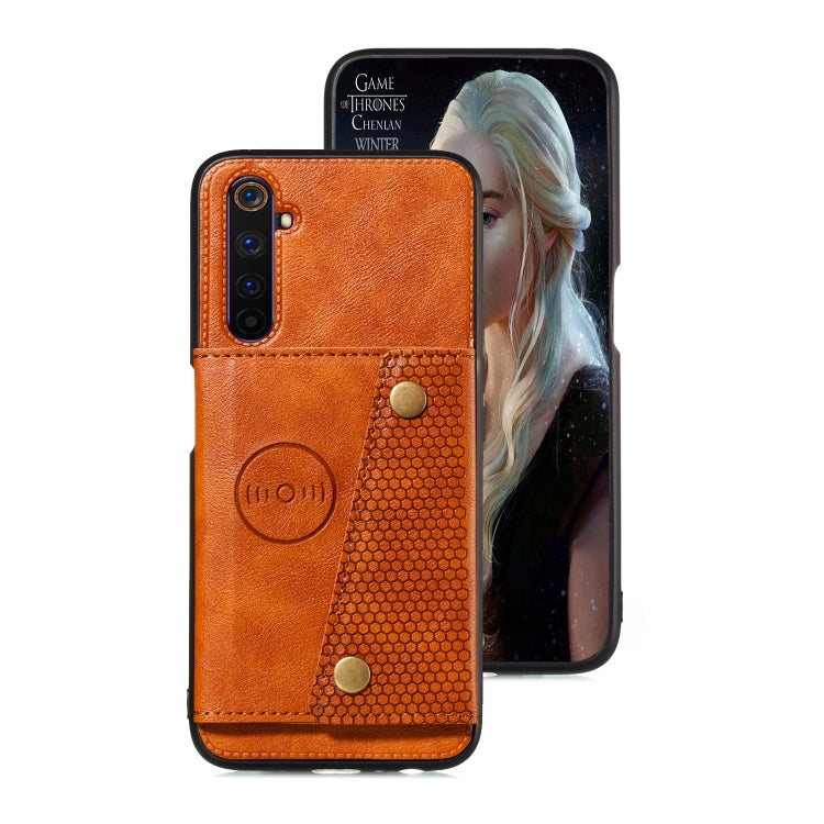 For OPPO Realme 6 Double Buckle PU + TPU Shockproof Magnetic Protective Case with Card Slot & Holder