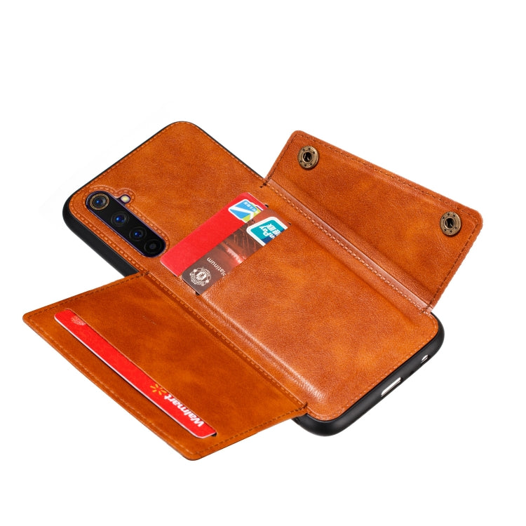 For OPPO Realme 6 Double Buckle PU + TPU Shockproof Magnetic Protective Case with Card Slot & Holder