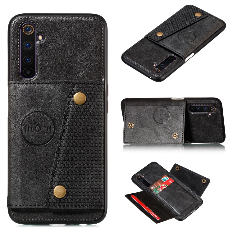 For OPPO Realme 6 Double Buckle PU + TPU Shockproof Magnetic Protective Case with Card Slot & Holder
