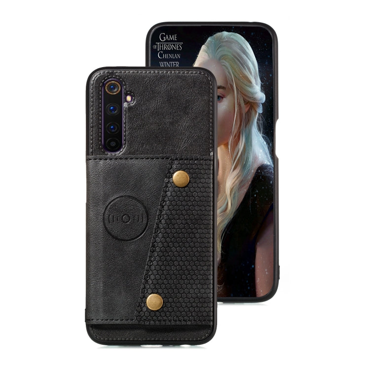 For OPPO Realme 6 Double Buckle PU + TPU Shockproof Magnetic Protective Case with Card Slot & Holder