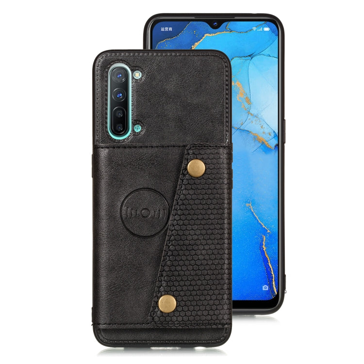 For OPPO Reno3 Double Buckle PU + TPU Shockproof Magnetic Protective Case with Card Slot & Holder