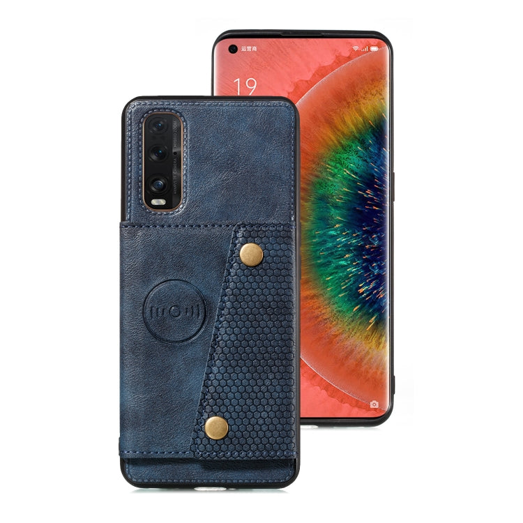 For OPPO Reno3 Pro Double Buckle PU + TPU Shockproof Magnetic Protective Case with Card Slot & Holder