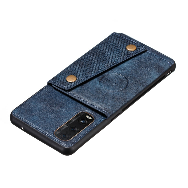 For OPPO Reno3 Pro Double Buckle PU + TPU Shockproof Magnetic Protective Case with Card Slot & Holder