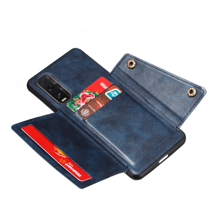 For OPPO Reno3 Pro Double Buckle PU + TPU Shockproof Magnetic Protective Case with Card Slot & Holder