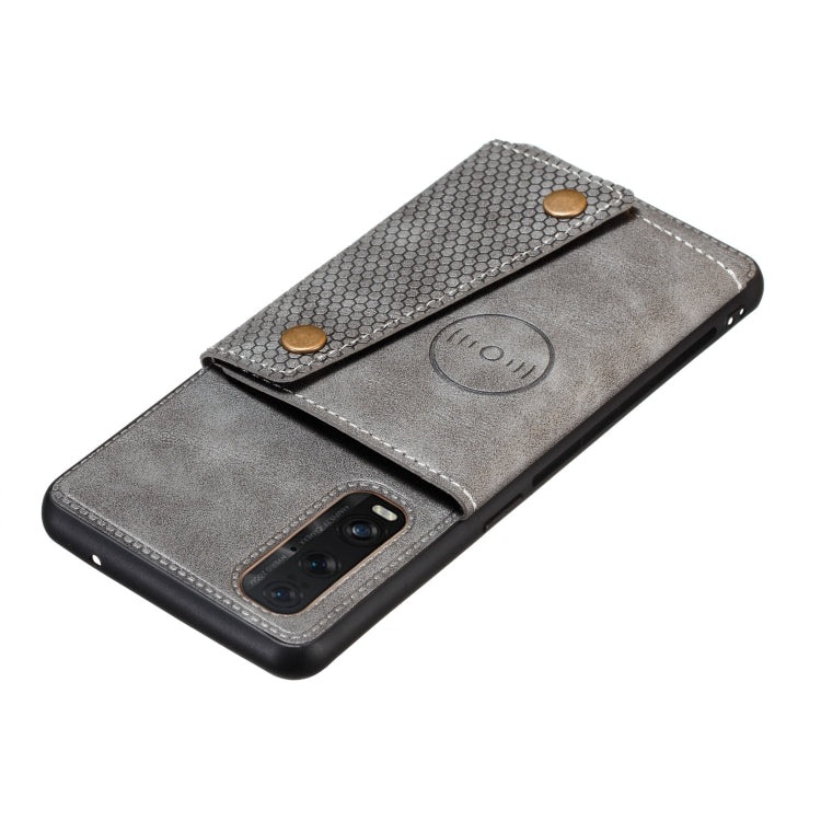 For OPPO Reno3 Pro Double Buckle PU + TPU Shockproof Magnetic Protective Case with Card Slot & Holder