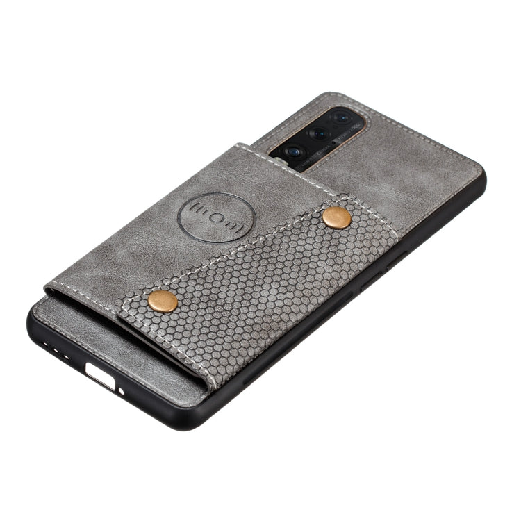 For OPPO Reno3 Pro Double Buckle PU + TPU Shockproof Magnetic Protective Case with Card Slot & Holder