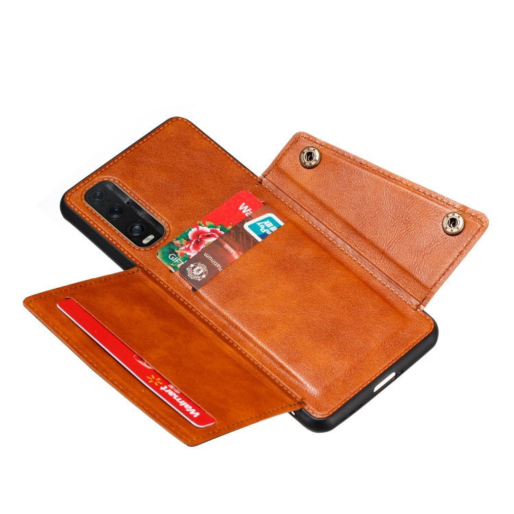 For OPPO Reno3 Pro Double Buckle PU + TPU Shockproof Magnetic Protective Case with Card Slot & Holder